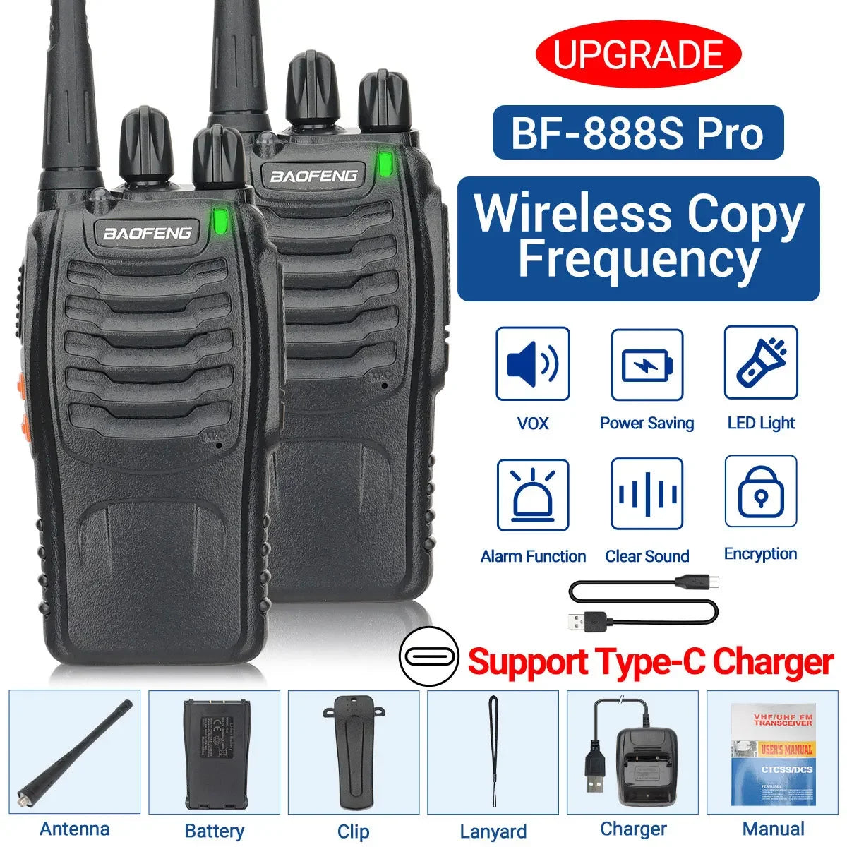 Talkie-Walkie BAOFENG BF-88E Pro — Radio UHF Longue Portée, Copie Sans Fil, VOX