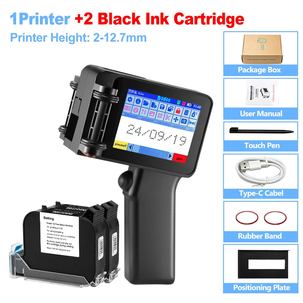 Imprimante Jet d'Encre Portable KMZONE INKP006 – Impression 2-12.7mm, QR Code, Texte, Logo, Barcode