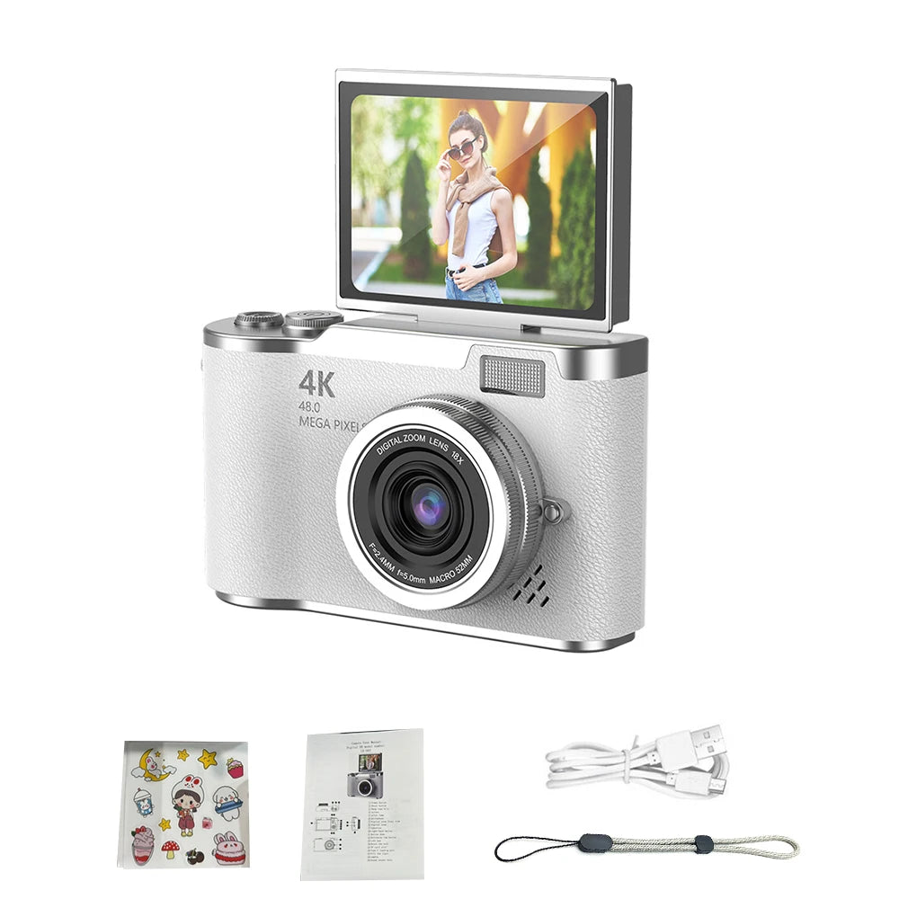 Appareil Photo Numérique 4K CCD 48MP – Écran Rotatif 180°, Zoom 8x, Selfie, Cadeau Étudiant