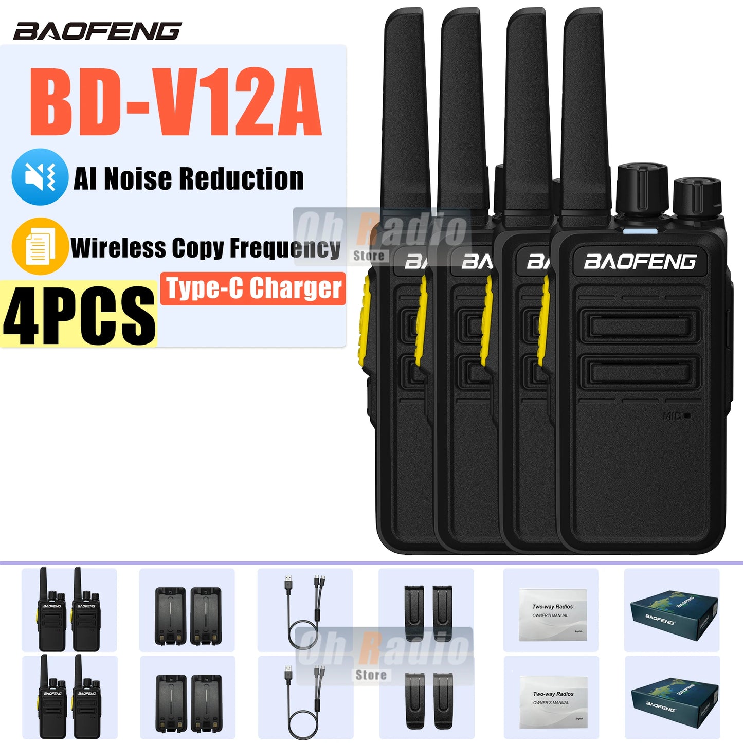 Baofeng BD-V12A – Talkie-Walkie Mini Professionnel | Réduction de Bruit & Charge USB-C