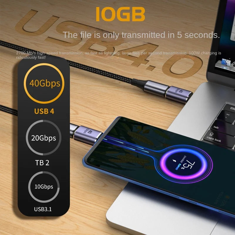Adaptateur USB-C Coudé 40 Gbps 100W Femelle-Mâle