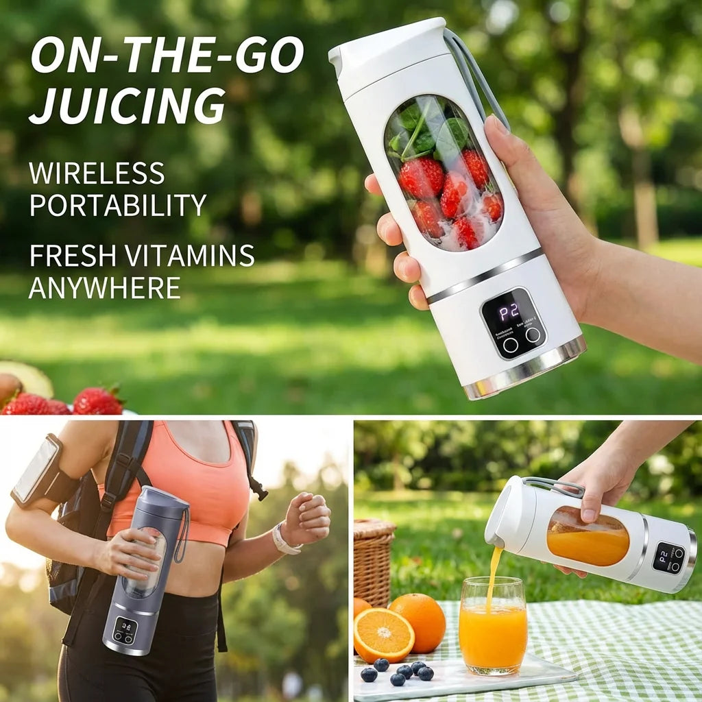 Mini Extracteur de Jus Électrique 450ml – Moteur Puissant 40W, Affichage Digital, Glace Pilée, Rechargeable