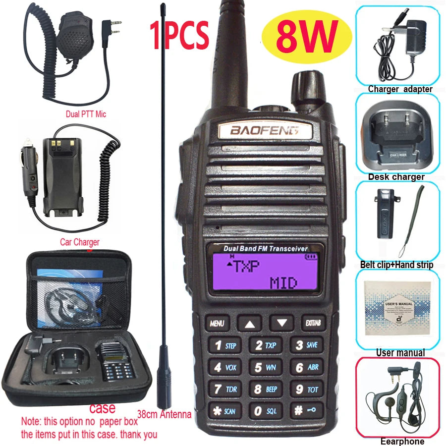 Talkie-Walkie BAOFENG UV-82 Plus — Double Bande VHF/UHF, 5W/8W, IP57, 128 Canaux