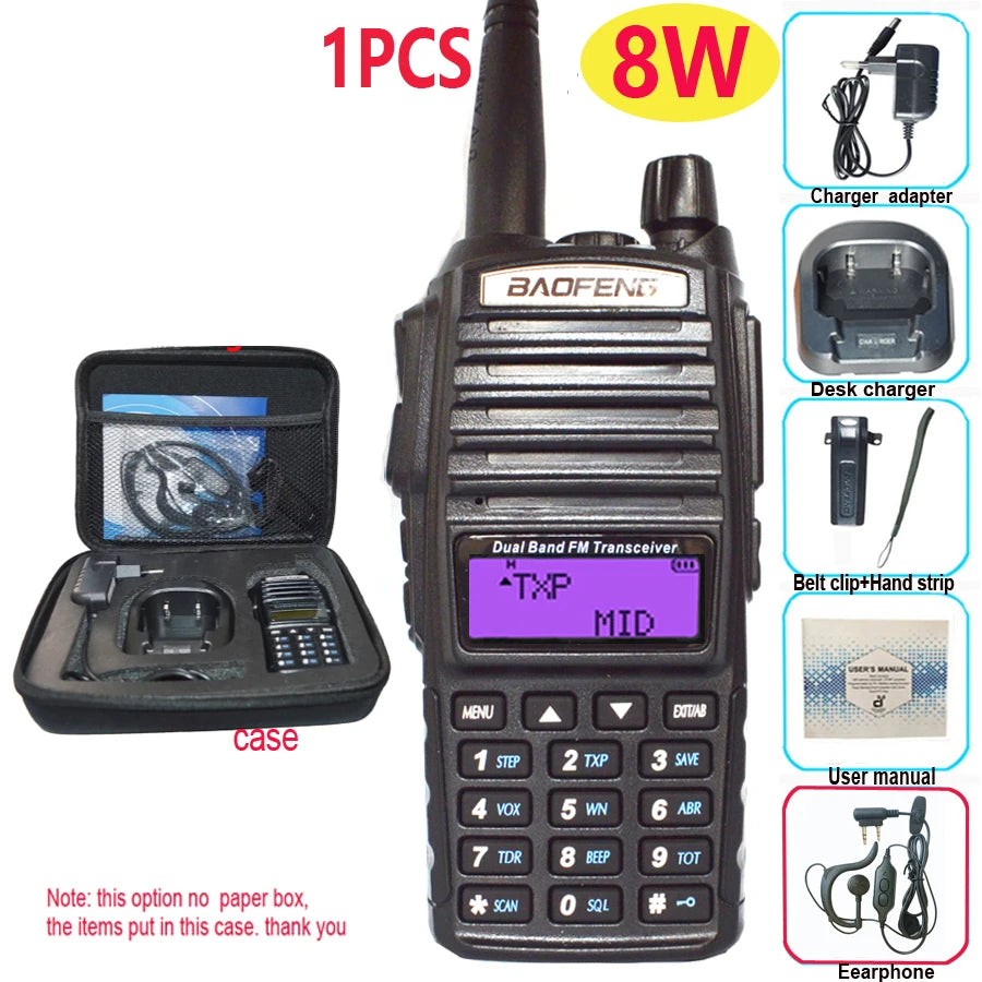 Talkie-Walkie BAOFENG UV-82 Plus — Double Bande VHF/UHF, 5W/8W, IP57, 128 Canaux