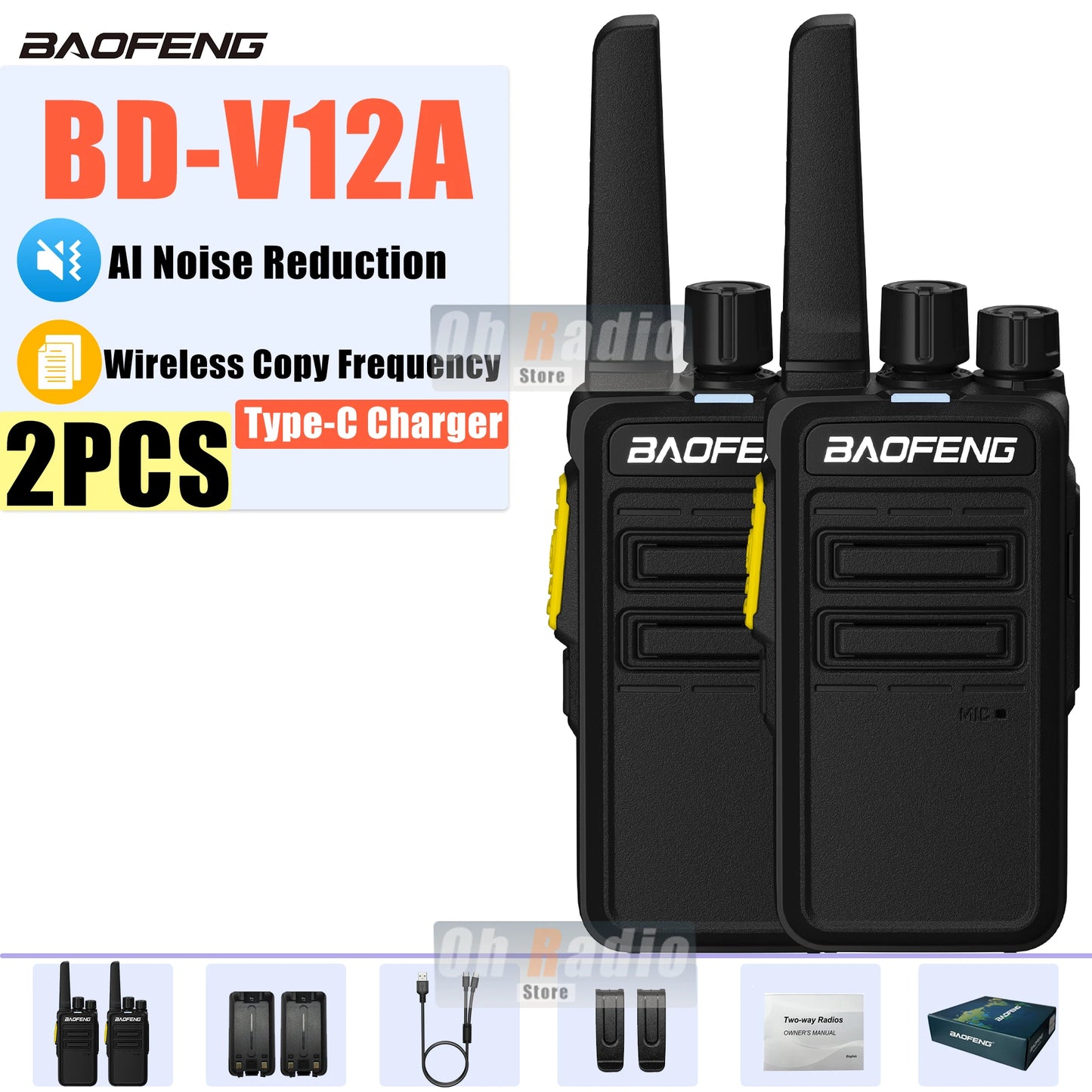 Baofeng BD-V12A – Talkie-Walkie Mini Professionnel | Réduction de Bruit & Charge USB-C