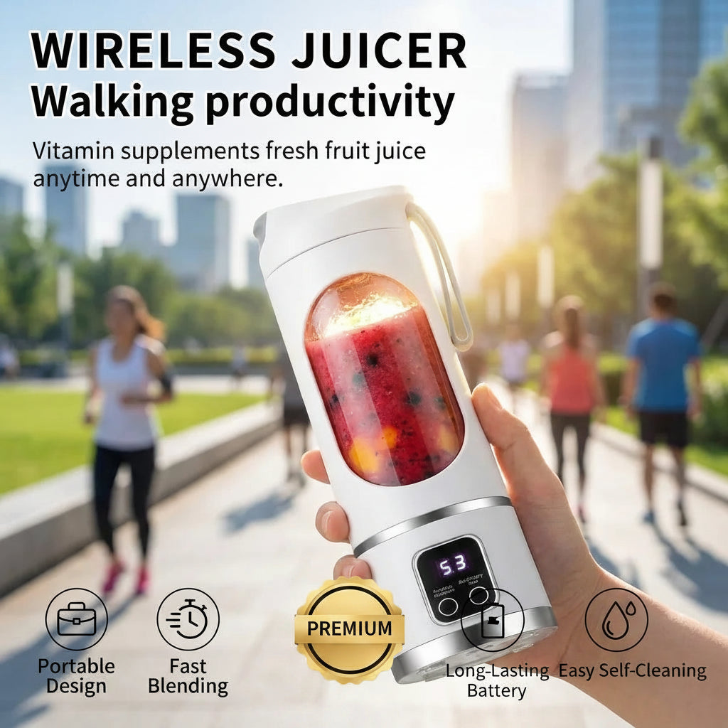 Mini Extracteur de Jus Électrique 450ml – Moteur Puissant 40W, Affichage Digital, Glace Pilée, Rechargeable