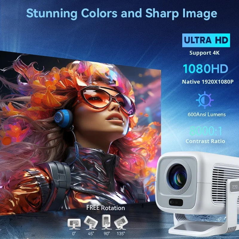 Projecteur DITONG X3 Plus – 1080P Natif, 600 ANSI, Android 11, WiFi 6, BT 5.4, Autofocus