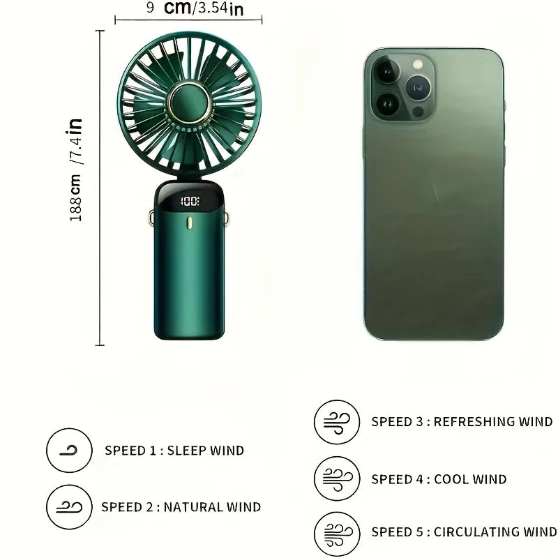 Ventilateur Mini Portable 6 Vitesses  Pliable LED Silencieux