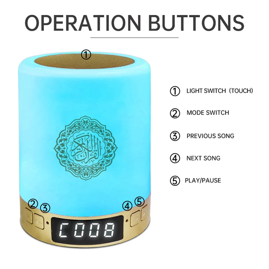 Enceinte Bluetooth Coran avec Veilleuse LED – Haut-Parleur Islamique Portable