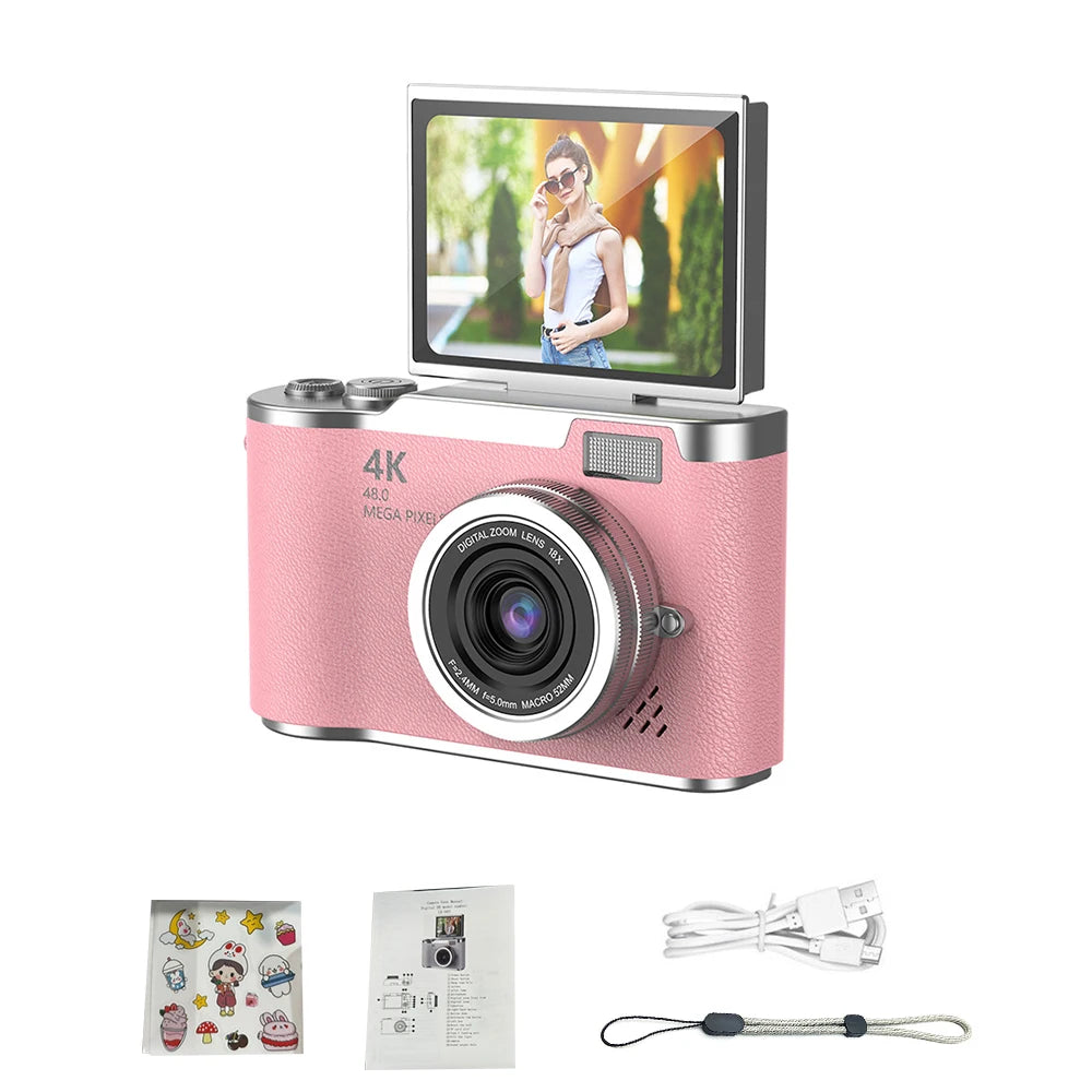 Appareil Photo Numérique 4K CCD 48MP – Écran Rotatif 180°, Zoom 8x, Selfie, Cadeau Étudiant
