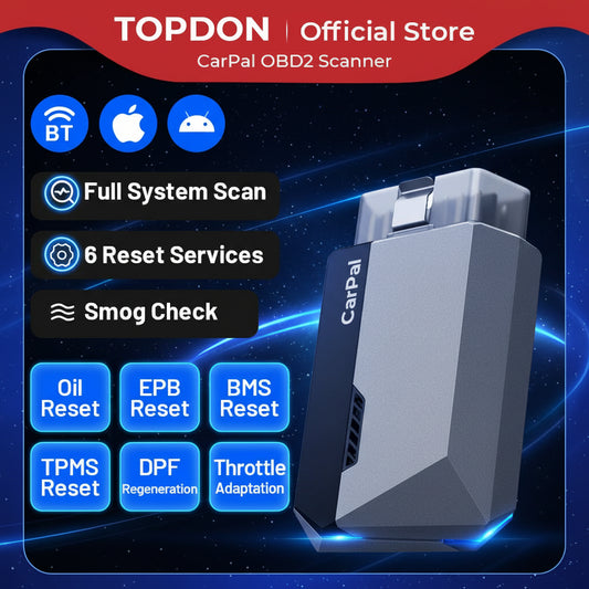 Scanner OBD2 TOPDON CarPal – Diagnostic Complet, 6 Réinitialisations, Test Batterie & Contrôle Anti-Pollution