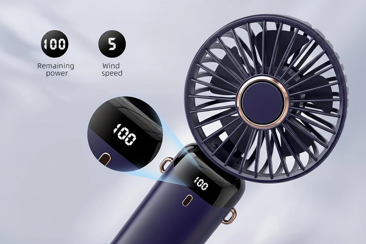 Ventilateur Mini Portable 6 Vitesses  Pliable LED Silencieux