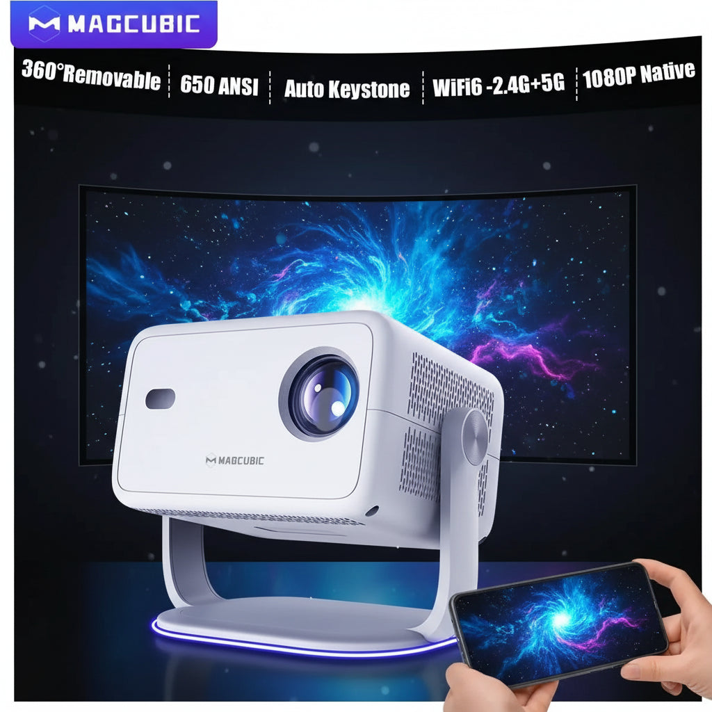Projecteur Magcubic L018 – Android 14, 1080P Natif, 650 ANSI, WiFi 6, Bluetooth 5.4, Rotation 360°