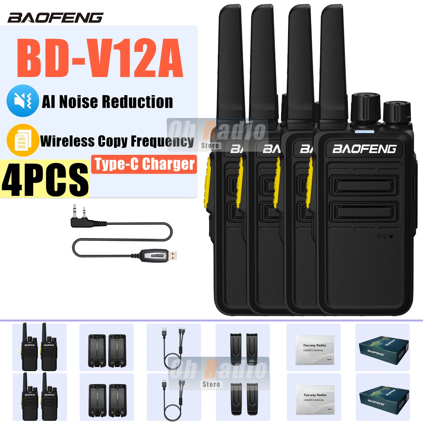 Baofeng BD-V12A – Talkie-Walkie Mini Professionnel | Réduction de Bruit & Charge USB-C