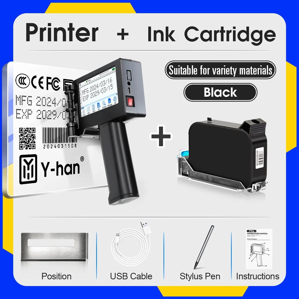 Imprimante Jet d'Encre Portable Y-han – Impression sur Codes-Barres, QR Codes, Dates & Logos