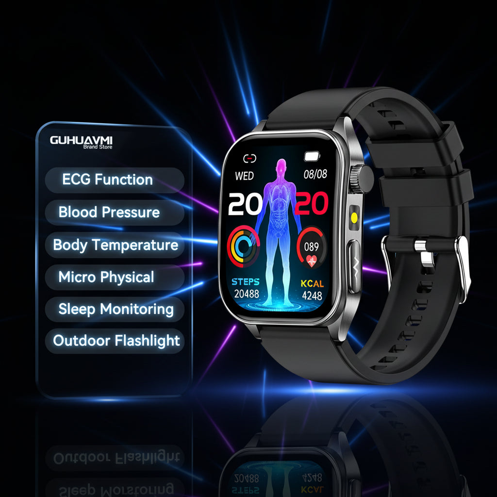 Montre Connectée Santé 2026 – Thérapie Laser 650nm, ECG, Tension, Acide Urique