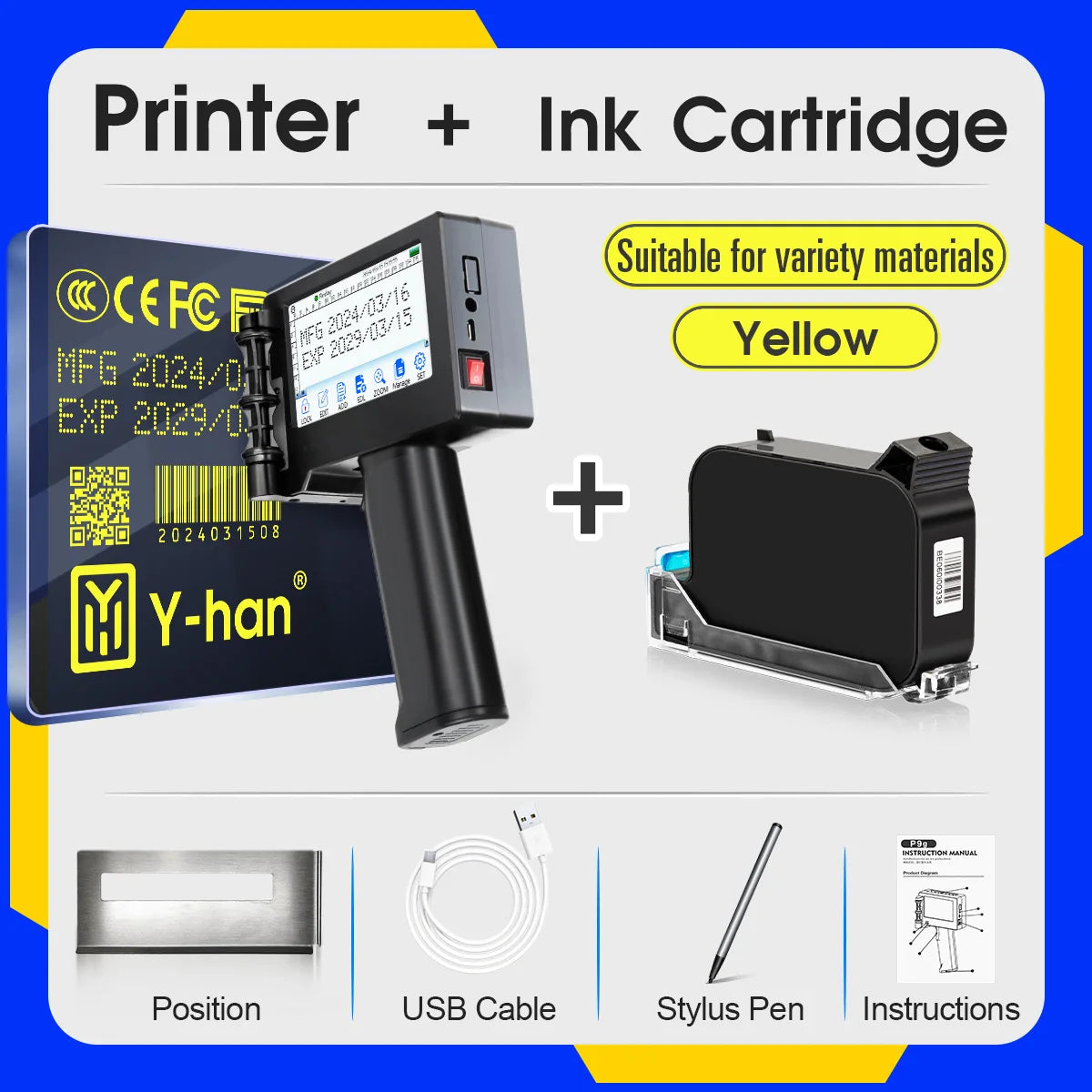Imprimante Jet d'Encre Portable Y-han – Impression sur Codes-Barres, QR Codes, Dates & Logos