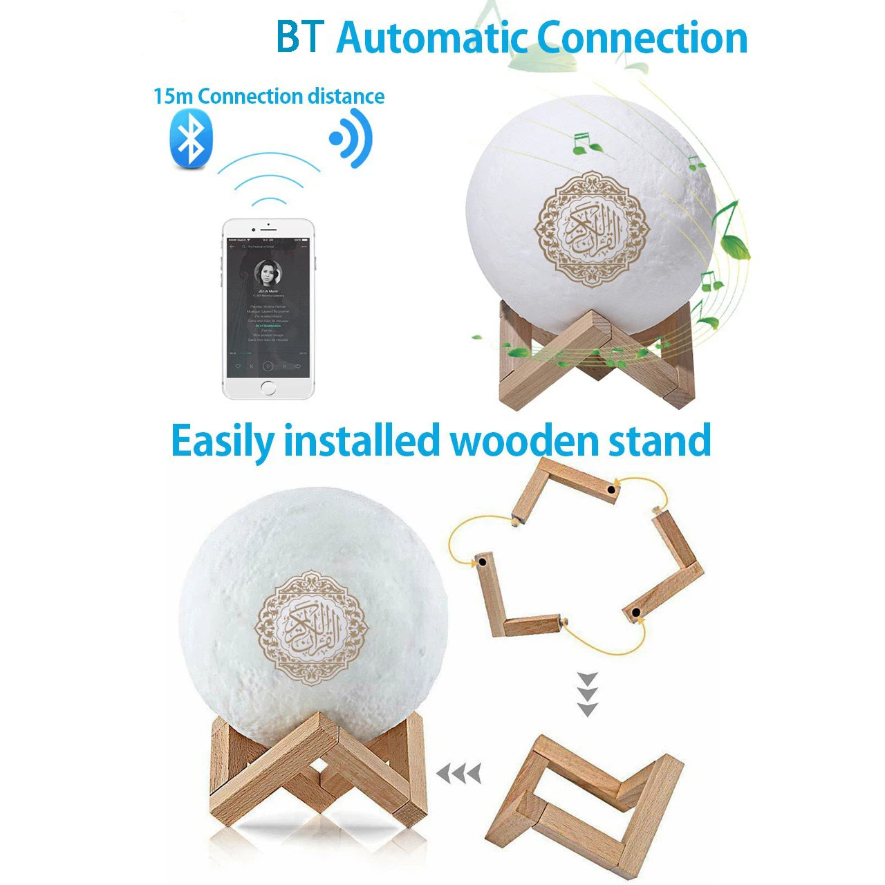 Enceinte Bluetooth Coran – Veilleuse LED, Azan Automatique,