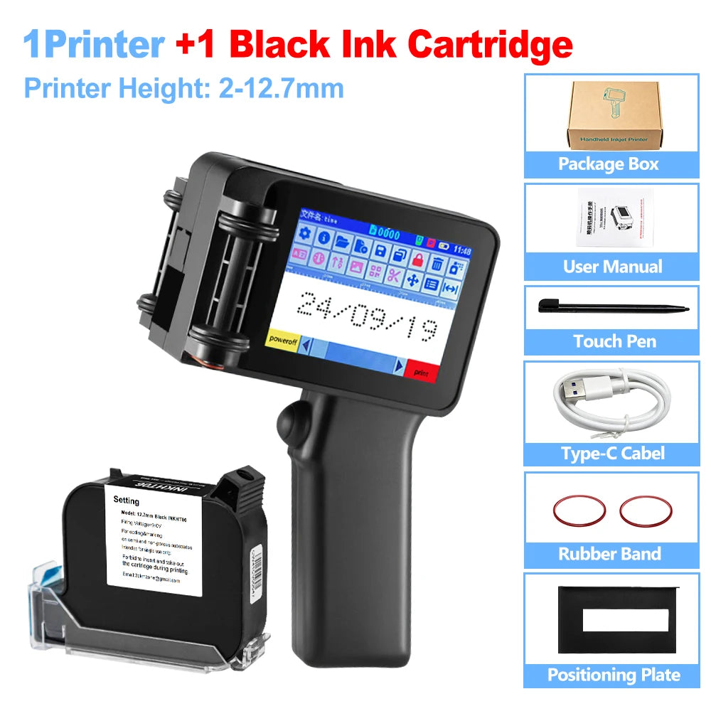 Imprimante Jet d'Encre Portable KMZONE INKP006 – Impression 2-12.7mm, QR Code, Texte, Logo, Barcode
