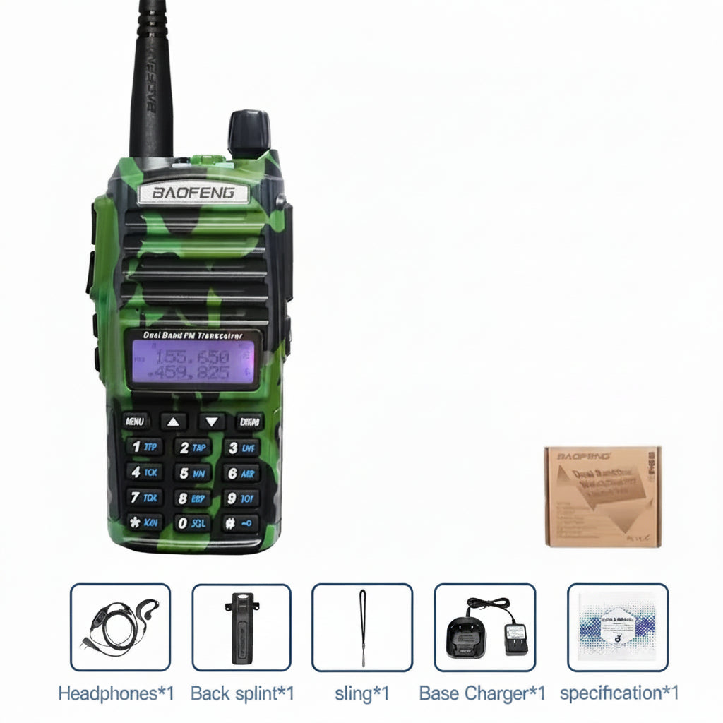 Talkie-Walkie BAOFENG UV-82 — Double Bande VHF/UHF, 5W/8W, Double PTT, Portée 10 km