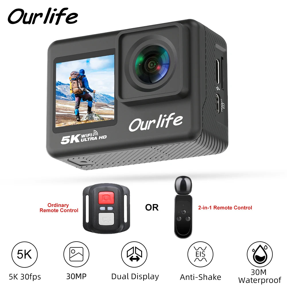 Caméra Sport OURLIFE MTR60 5K/4K60FPS – Étanche 30m, EIS 6 Axes, Écran Tactile