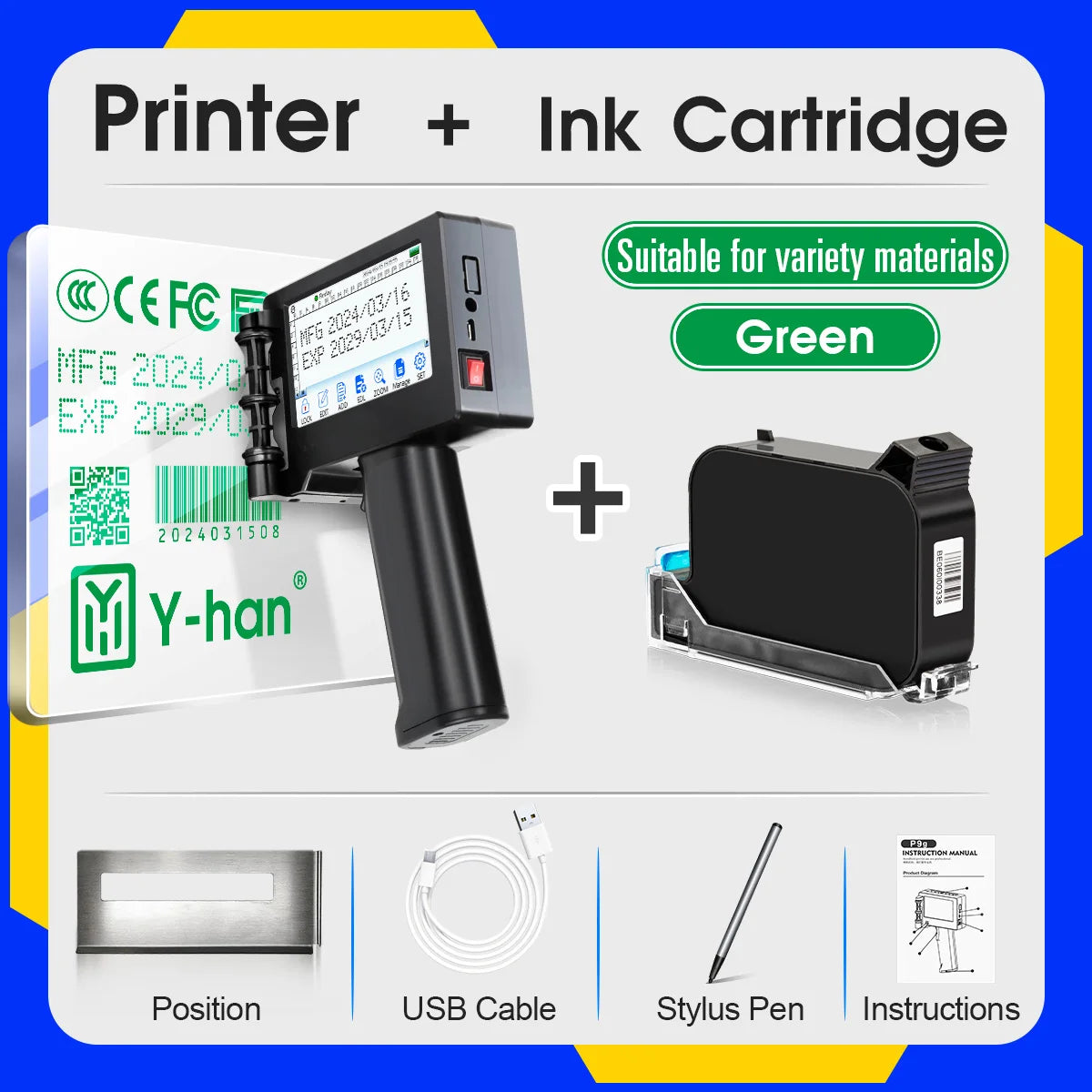 Imprimante Jet d'Encre Portable Y-han – Impression sur Codes-Barres, QR Codes, Dates & Logos