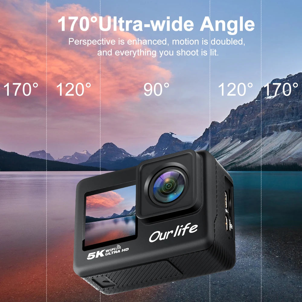 Caméra Sport OURLIFE MTR60 5K/4K60FPS – Étanche 30m, EIS 6 Axes, Écran Tactile