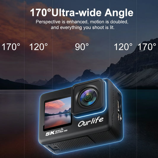 Caméra Sport OURLIFE MTR60 5K/4K60FPS – Étanche 30m, EIS 6 Axes, Écran Tactile