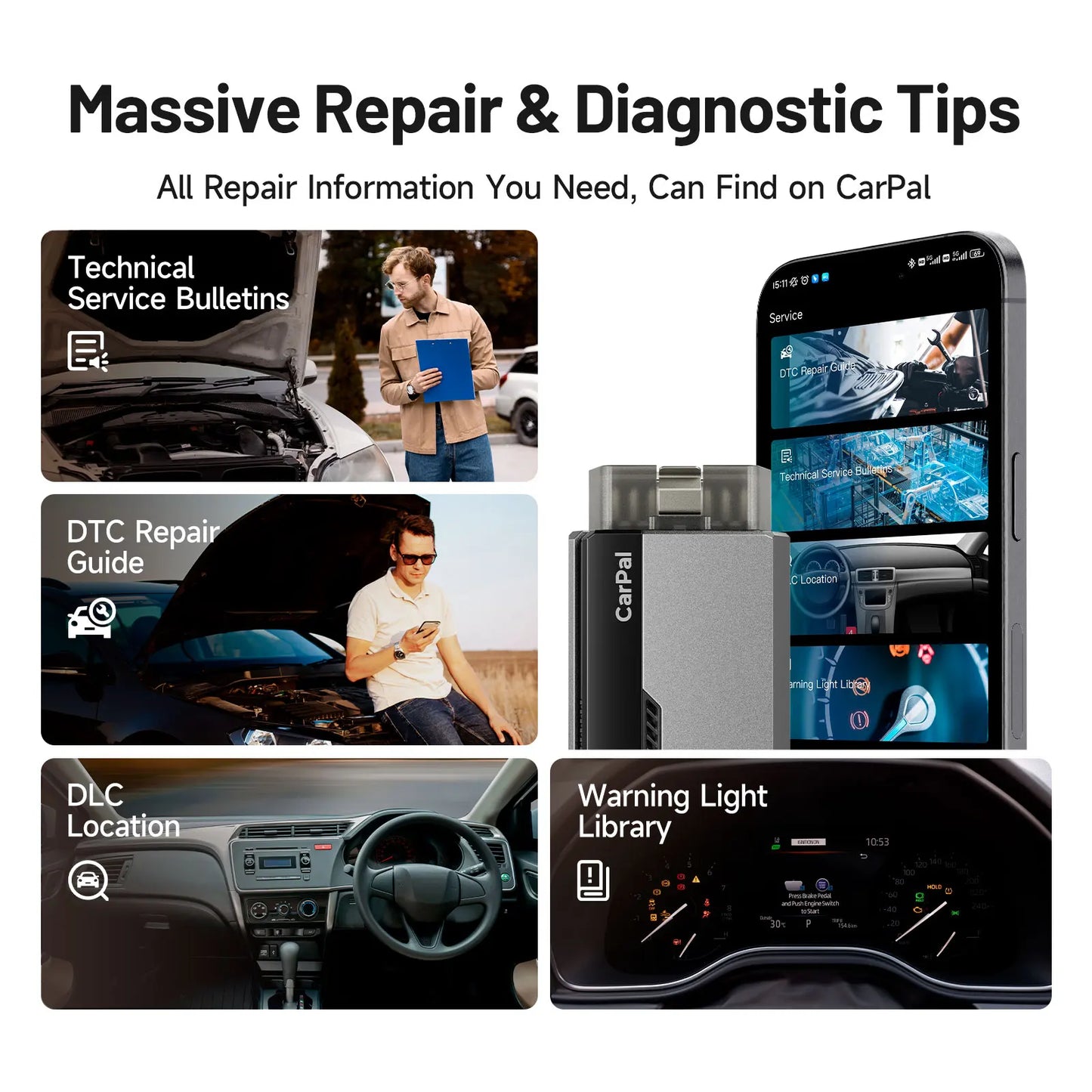 Scanner OBD2 TOPDON CarPal – Diagnostic Complet, 6 Réinitialisations, Test Batterie & Contrôle Anti-Pollution