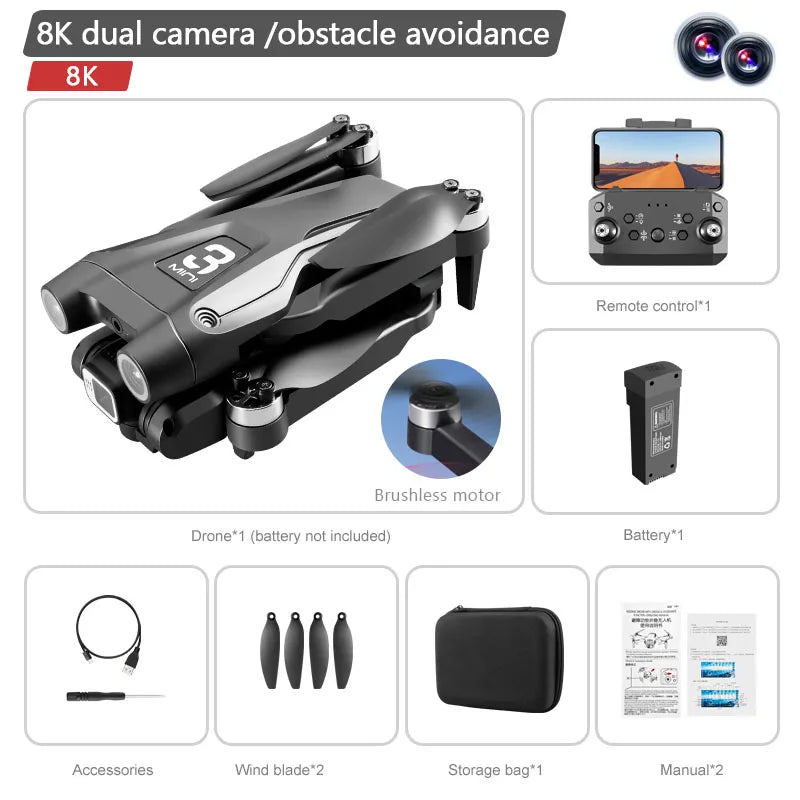 Drone Z908 Pro MAX – Caméra Double 8K, GPS, Évitement Laser, Moteur Brushless, WiFi 5G FPV