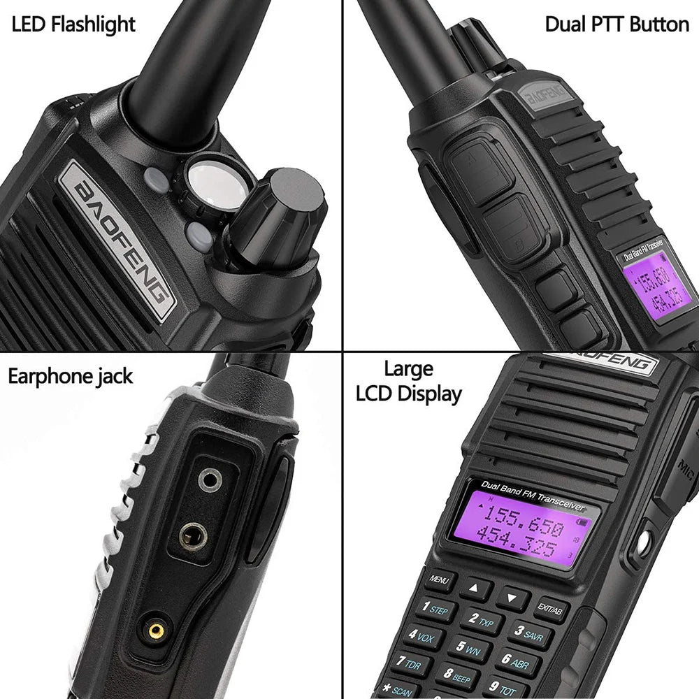 Talkie-Walkie BAOFENG UV-82 8W — Double Bande VHF/UHF, Double PTT, 128 Canaux, Portée 5-10 km