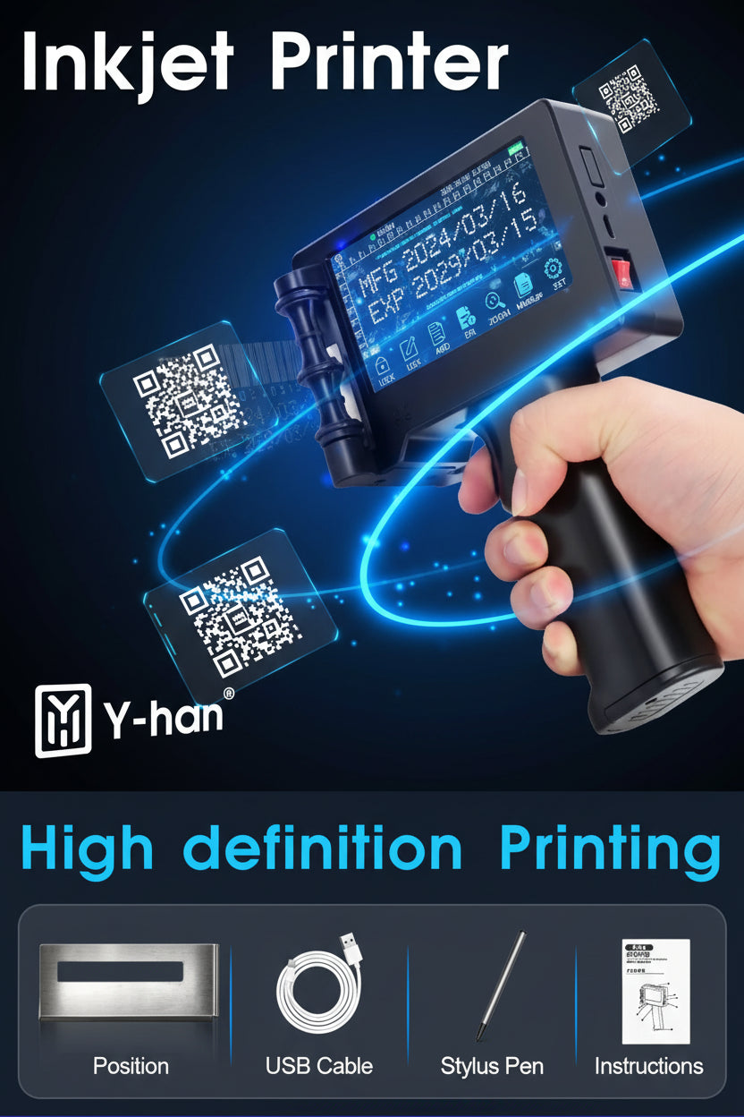 Imprimante Jet d'Encre Portable Y-han – Impression sur Codes-Barres, QR Codes, Dates & Logos