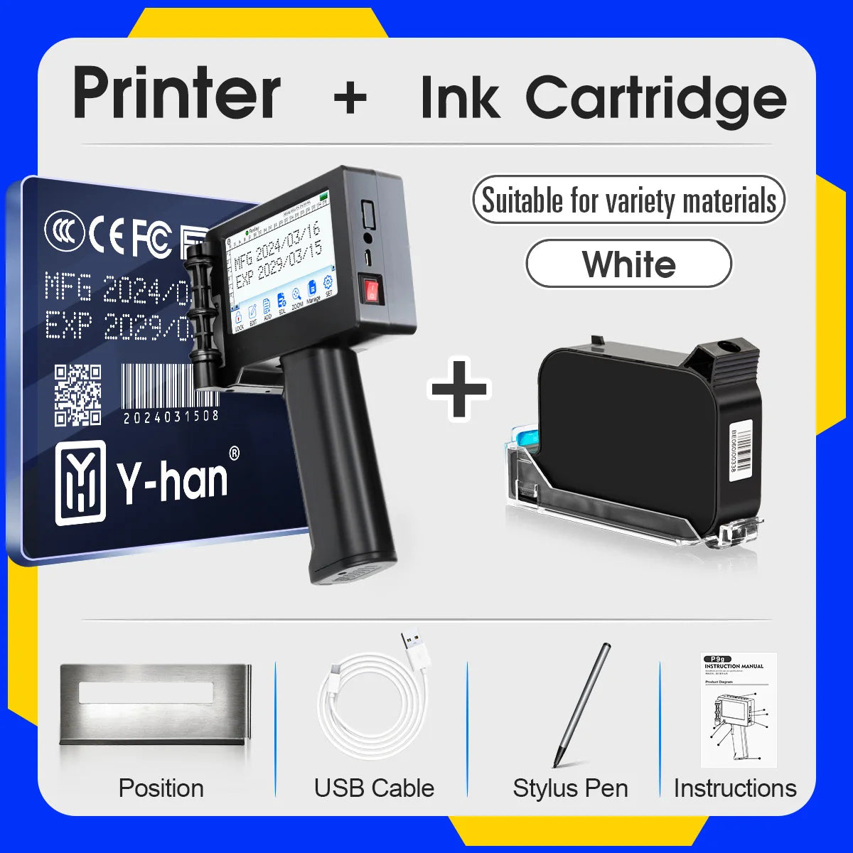 Imprimante Jet d'Encre Portable Y-han – Impression sur Codes-Barres, QR Codes, Dates & Logos