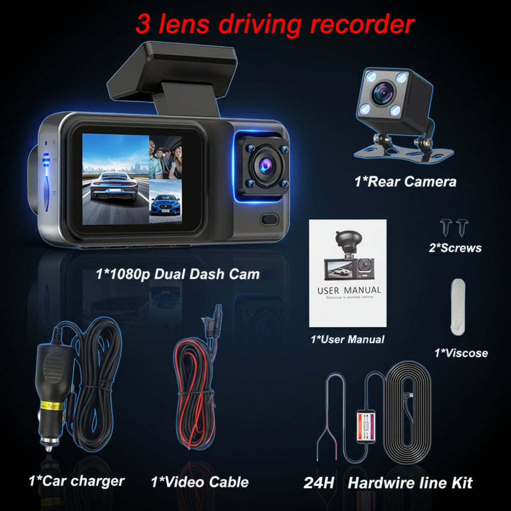 Dashcam Voiture – Caméra de Bord 1080P Full HD, Vision Nocturne