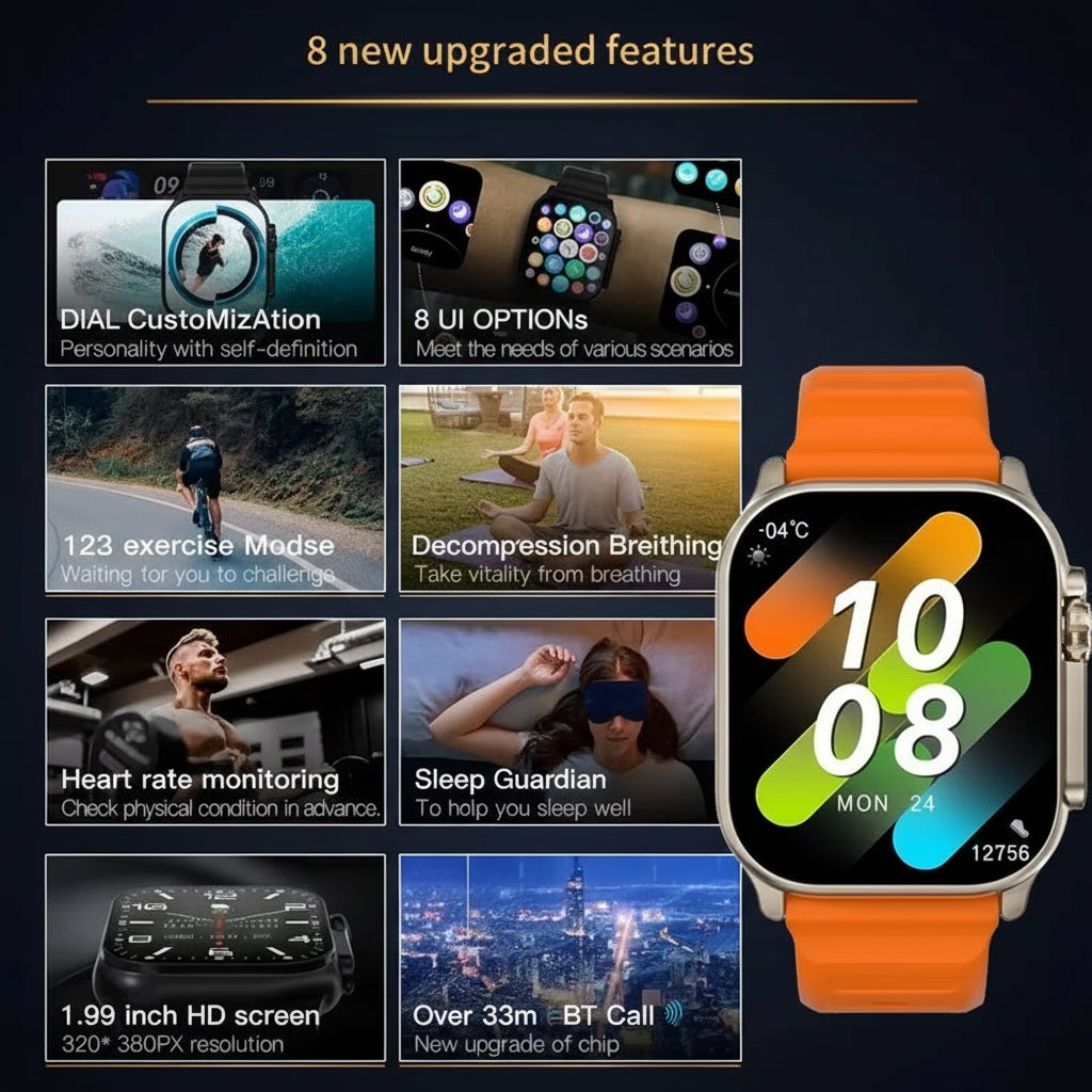 Smartwatch Homme 49mm T800/T900 Ultra 2 – AMOLED, NFC, Bluetooth, Étanche