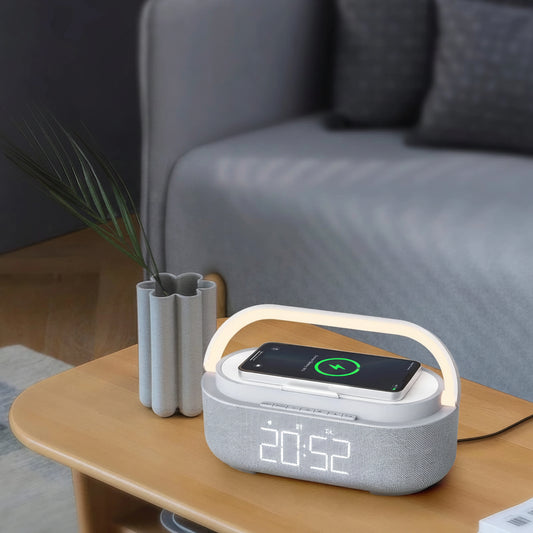 Enceinte Bluetooth COLSUR — Chargeur Sans Fil, Radio FM & Lumière Dimmable