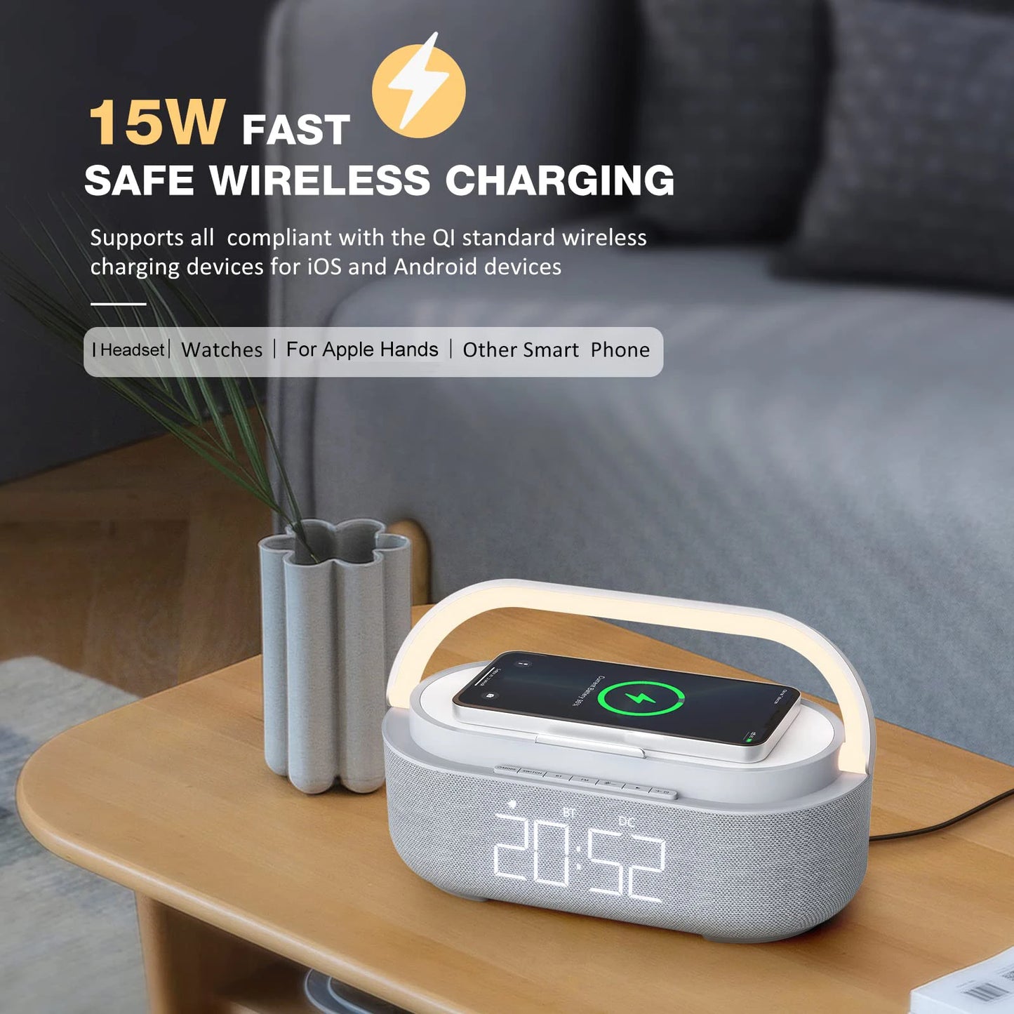 Enceinte Bluetooth COLSUR 2500mAh — Chargeur Sans Fil, Radio FM & Lumière Dimmable