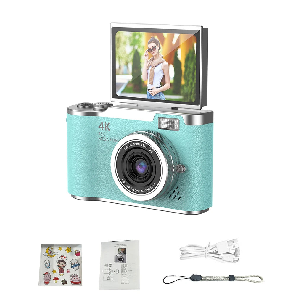 Appareil Photo Numérique 4K CCD 48MP – Écran Rotatif 180°, Zoom 8x, Selfie, Cadeau Étudiant