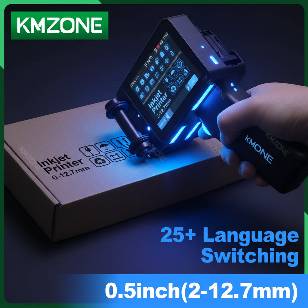 Imprimante Jet d'Encre Portable KMZONE INKP006 – Impression 2-12.7mm, QR Code, Texte, Logo, Barcode