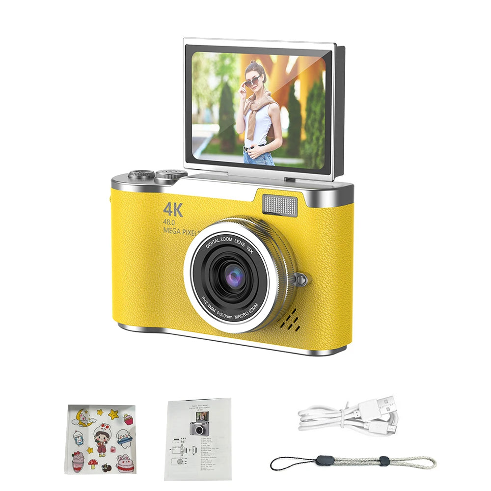 Appareil Photo Numérique 4K CCD 48MP – Écran Rotatif 180°, Zoom 8x, Selfie, Cadeau Étudiant