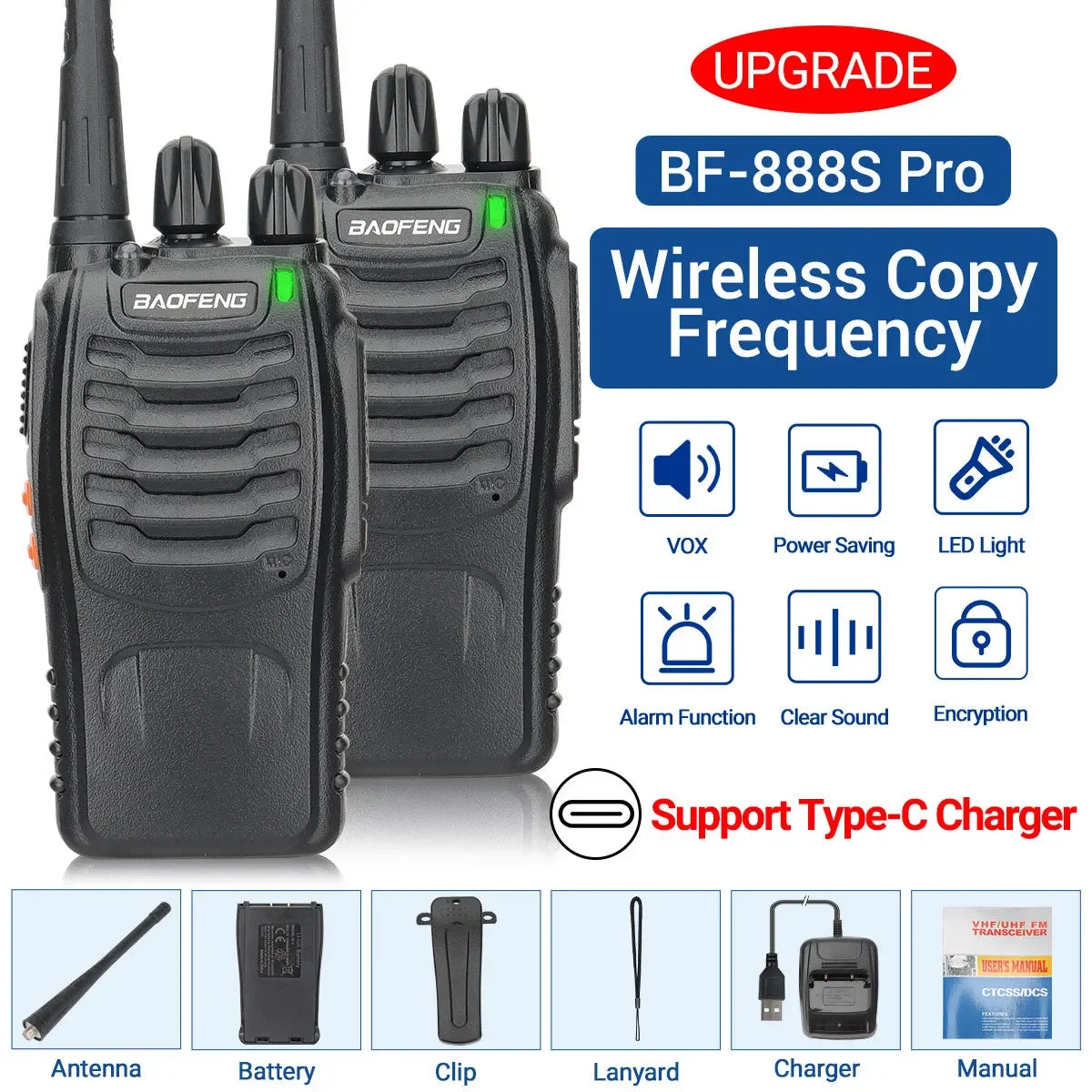 Talkie-Walkie BAOFENG BF-88E Pro — Radio UHF Longue Portée, Copie Sans Fil, VOX