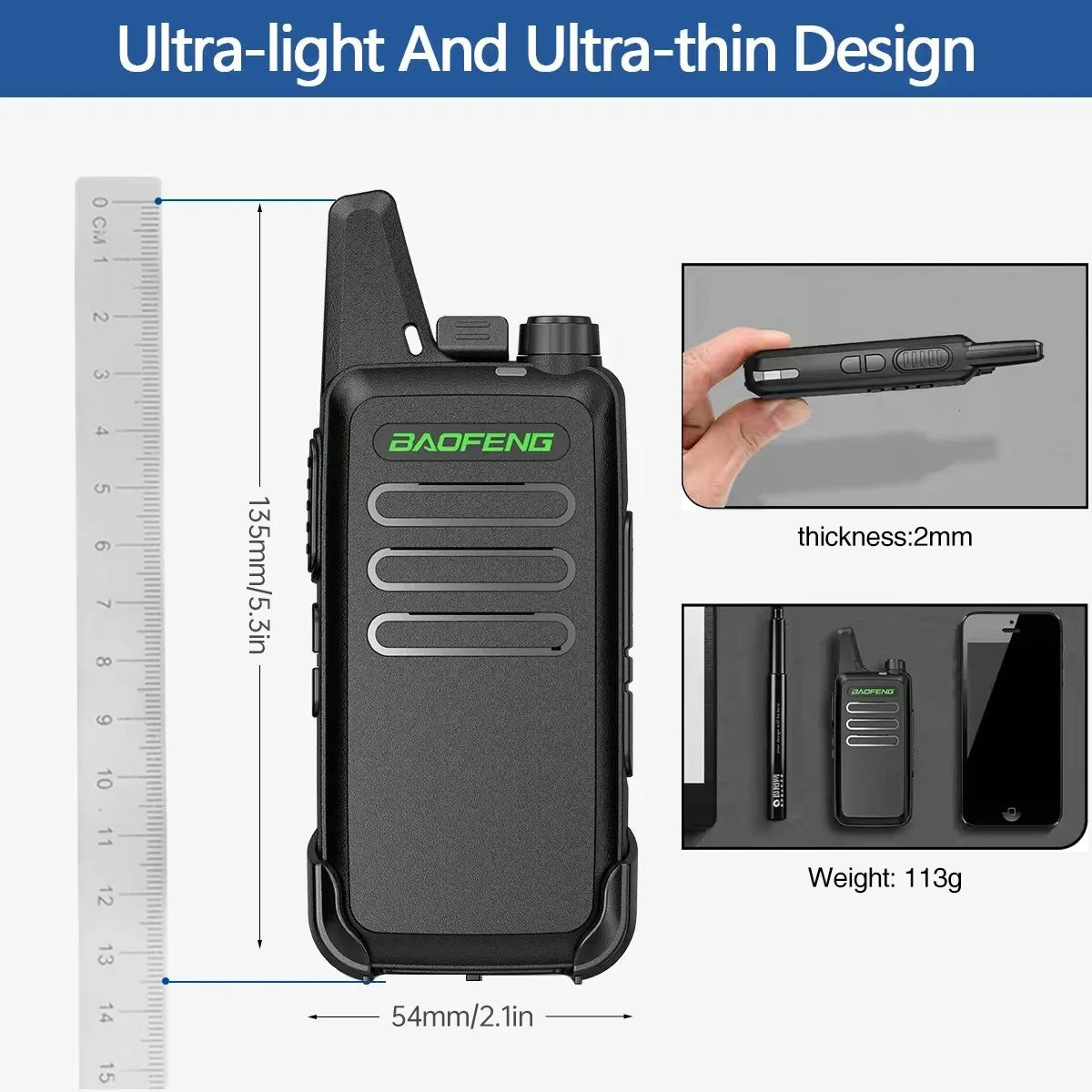 Talkie-Walkie BAOFENG BF-T20 — Radio Portable UHF, IP45, VOX, Charge USB