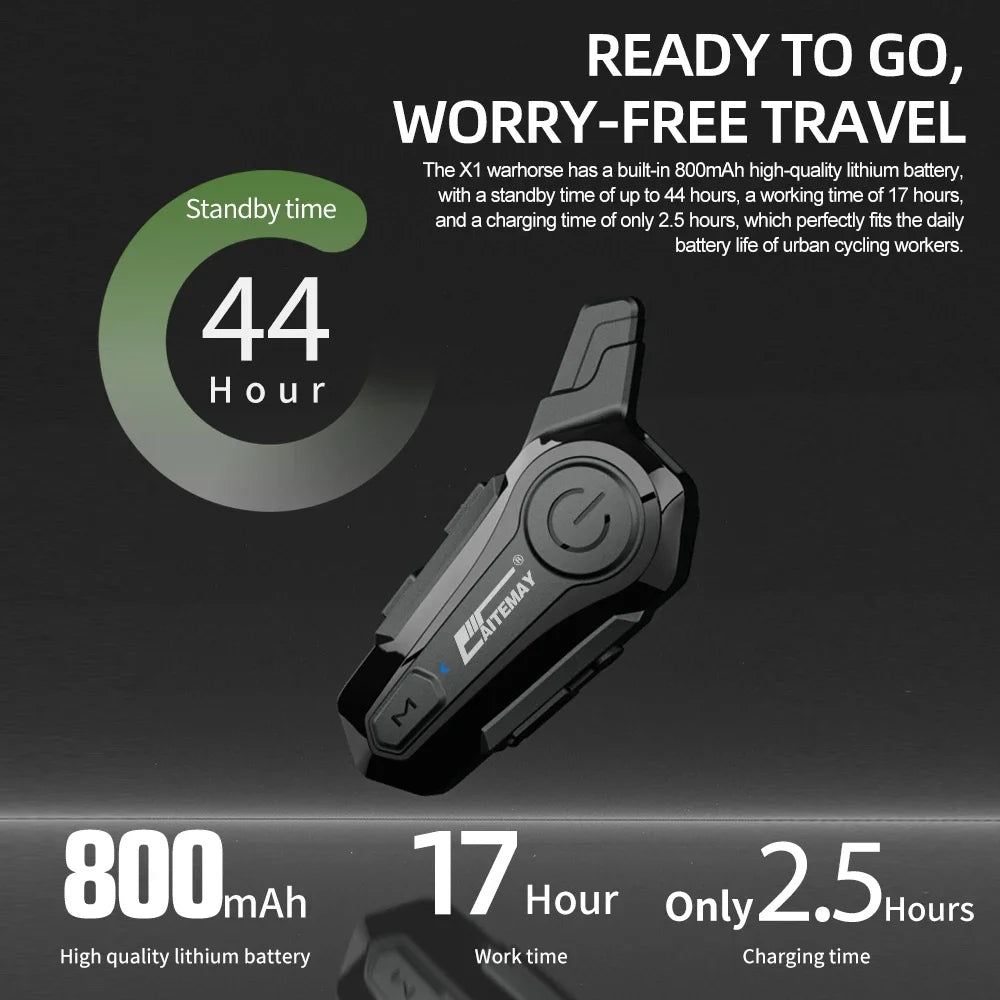 Intercom Moto Bluetooth X1 Plus – Casque Headset 1000M pour 2 Riders, IPX6, Bluetooth 5.0