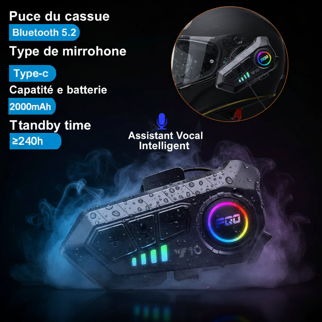 Casque Bluetooth 5.3 Moto – Kit Mains Libres Waterproof IPX6 avec Micro