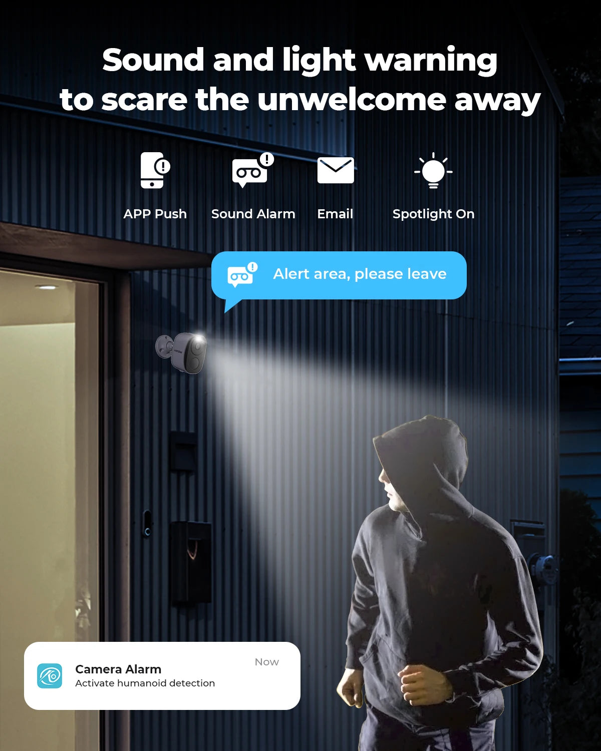 Caméra de Surveillance H.VIEW 3MP – Sans Fil, Batterie 5200mAh, Spotlight, Audio Bidirectionnel