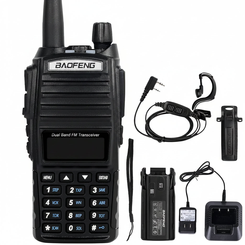Talkie-Walkie BAOFENG UV-82 8W — Double Bande VHF/UHF, Double PTT, 128 Canaux, Portée 5-10 km