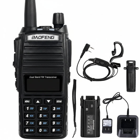 Talkie-Walkie BAOFENG UV-82 8W — Double Bande VHF/UHF, Double PTT, 128 Canaux, Portée 5-10 km