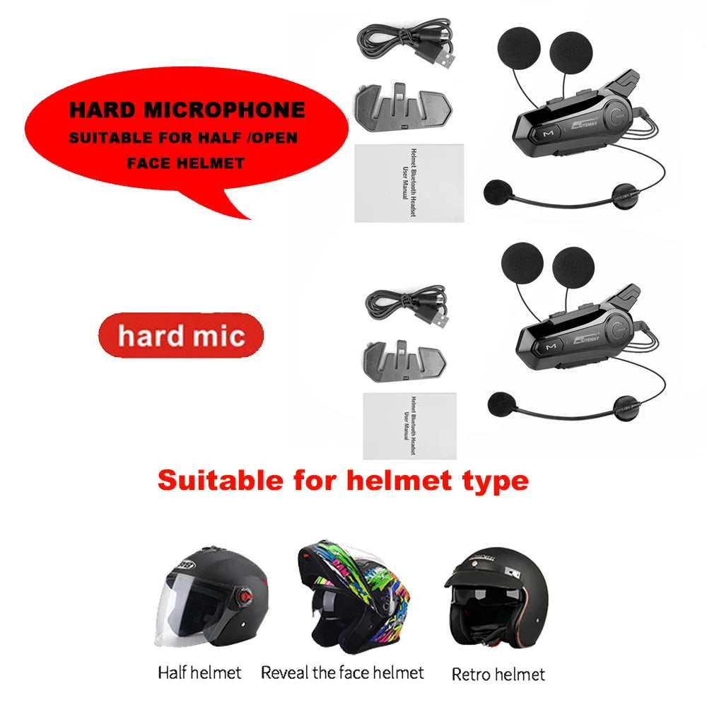 Intercom Moto Bluetooth X1 Plus – Casque Headset 1000M pour 2 Riders, IPX6, Bluetooth 5.0
