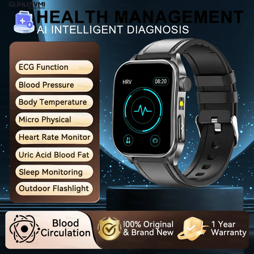 Montre Connectée Santé 2026 – Thérapie Laser 650nm, ECG, Tension, Acide Urique