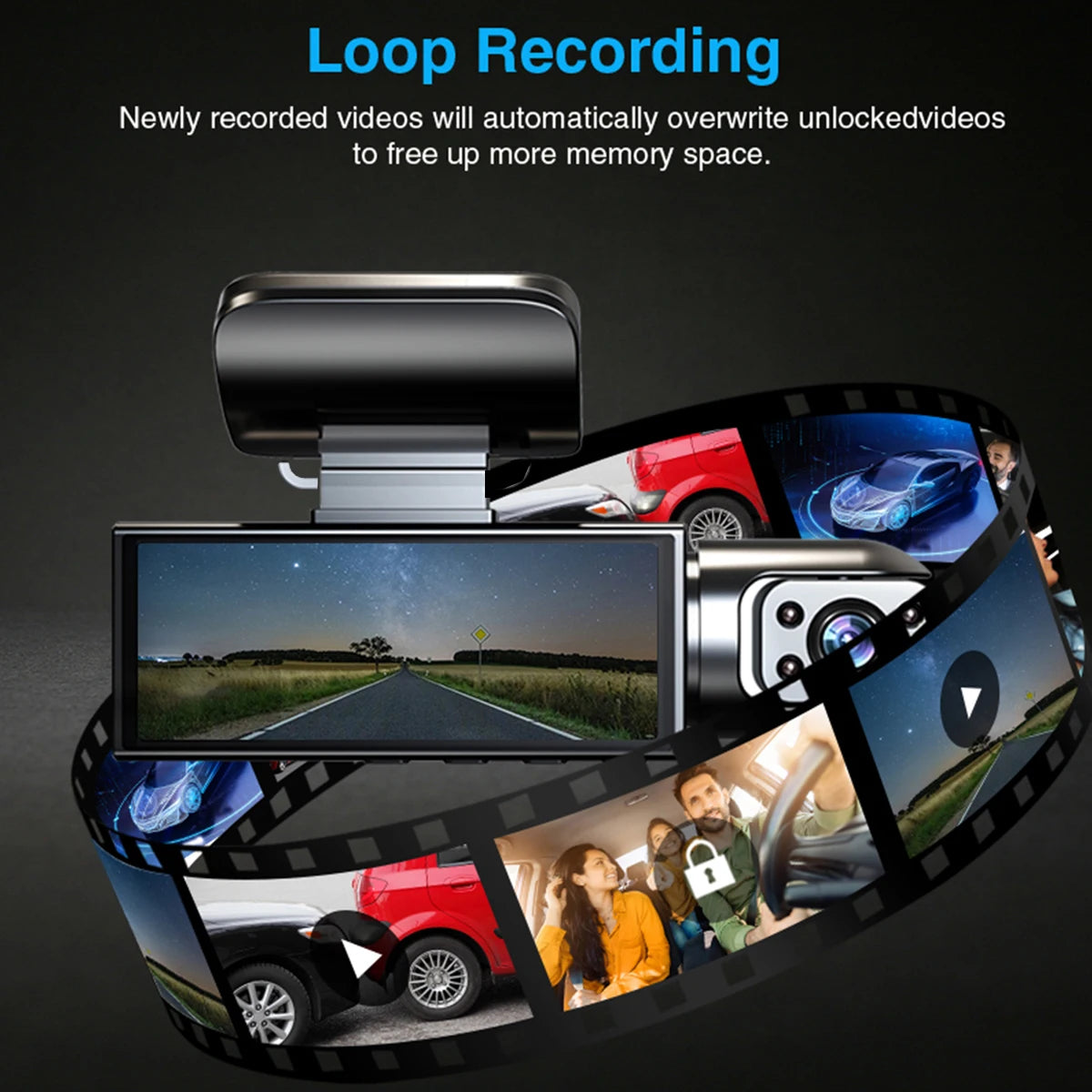 Dashcam Double Objectif 1080P – Vision Nocturne, Enregistrement en Boucle, Surveillance Parking